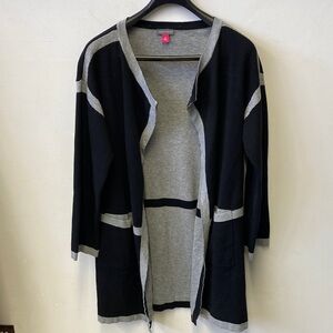 Vince Camuto Black and Gray Open Cardigan with front pockets.